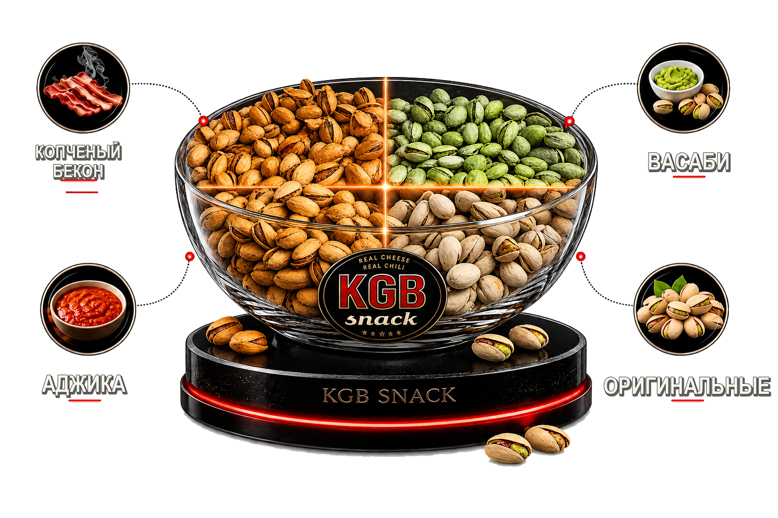 Чаша калифорнийской фисташки KGB Snack с вкусами линейки